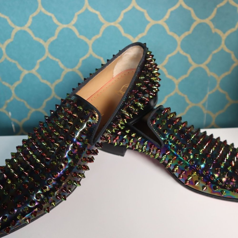 Christian Louboutin Dandelion Spikes Flat Black-Multi Patent Leather 9. - Picture 3 of 3